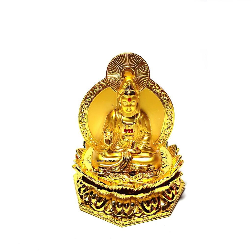 PHẬT QUAN ÂM 2 MẶT ĐỂ XE Ô TÔ ĐẾ SEN 051 ĐẾ SEN CAO 10CM