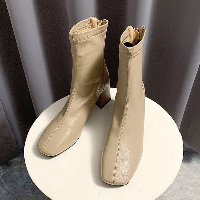 Bốt nữ cao cổ WOMEN STORY giày Boots da mềm lót nỉ khóa sau cao cấp boot mũi vuông boost lửng thời trang đế 6 cm 2021