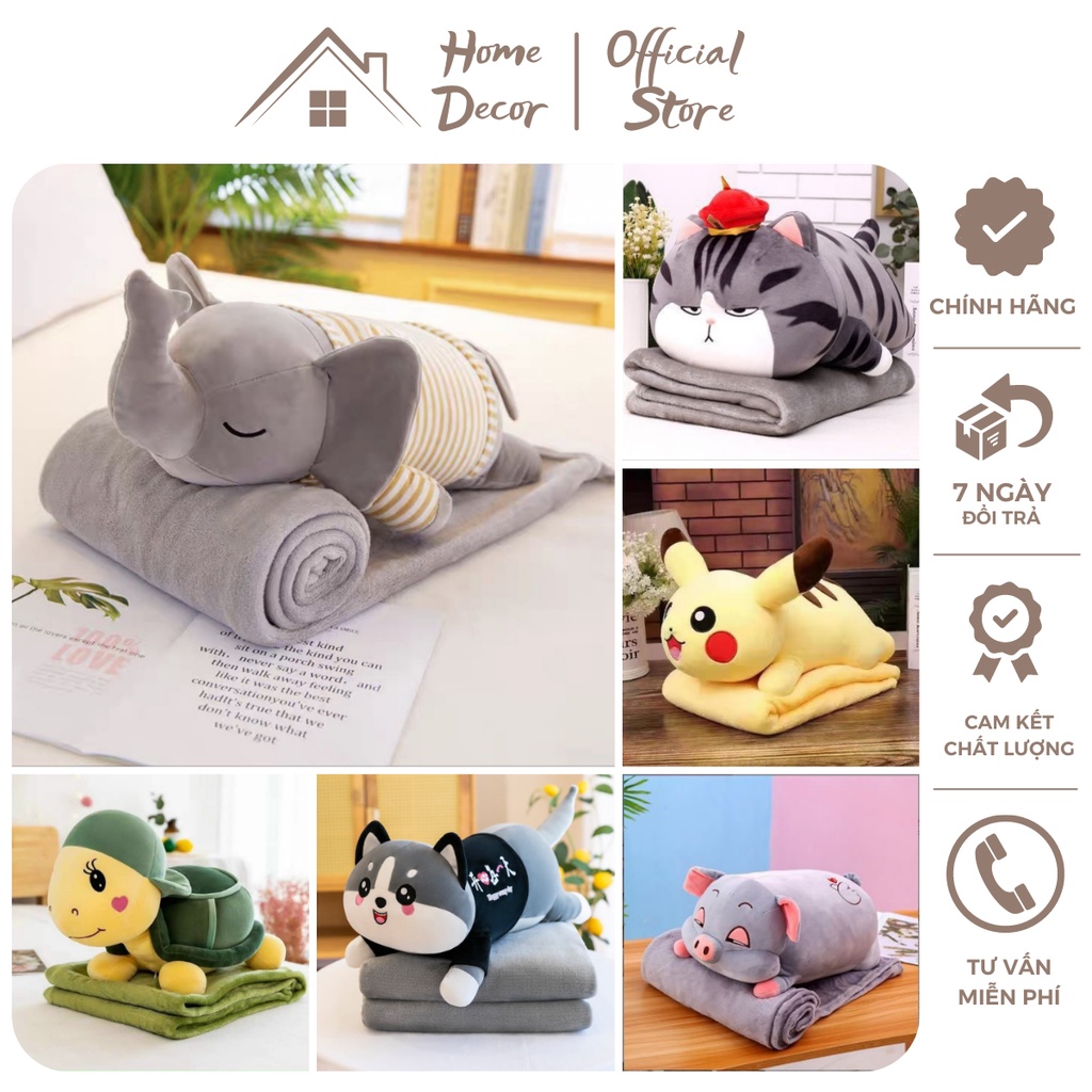 Bộ chăn gối văn phòng đa năng hình thú dễ thương, chăn gối cho bé đi học, đi du lịch tiện lợi - Home Decor