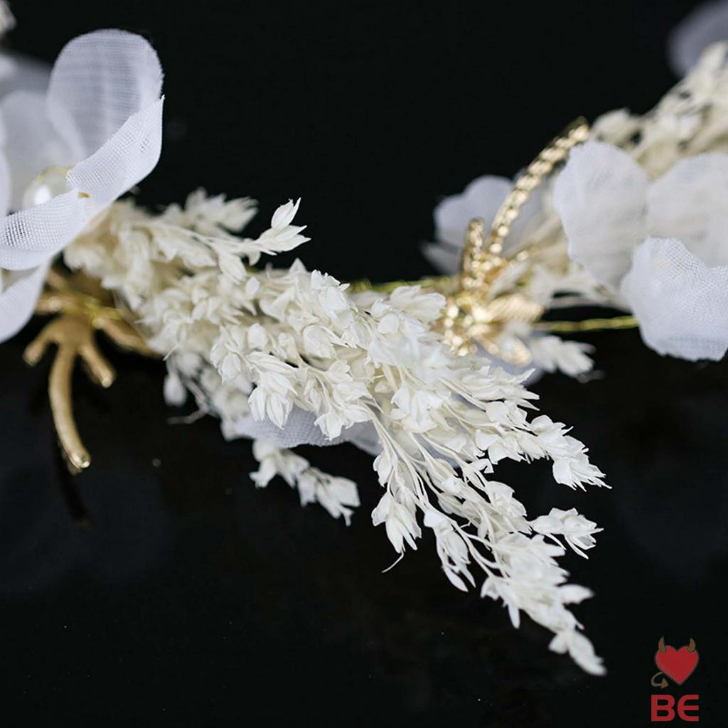 YADORNOS Vương miện đính hoa màu trắng thanh lịch cho cô dâu