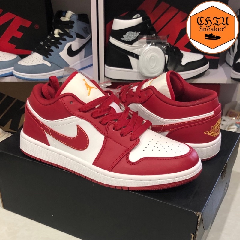 Giày thể thao Jordan 1 cổ thấp Đỏ trắng phiên bản cao cấp giày sneaker nam nữ Jd1 low đỏ gym red v2