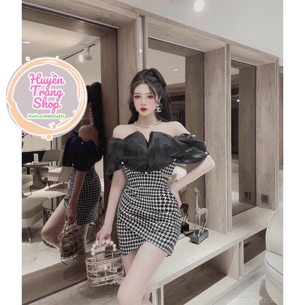 Váy body đính ngọc họa tiết logo ziczac
