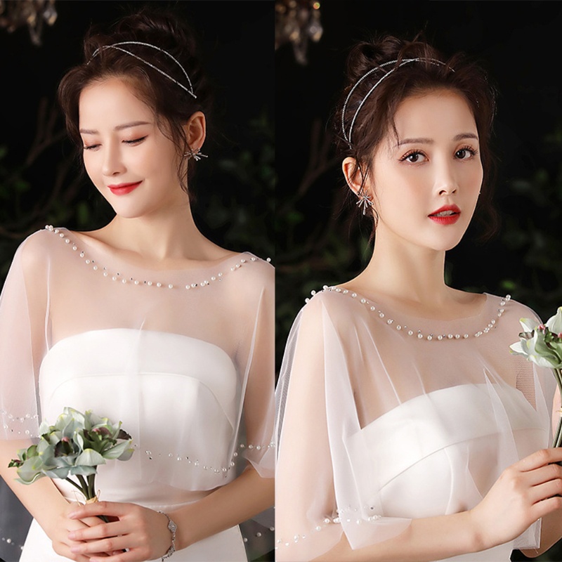 Áo Choàng Vải Tuyn Trong Suốt Quấn Vai Đính Hạt Cườm Thời Trang Dự Tiệc Cưới Cho Bạn Gái
