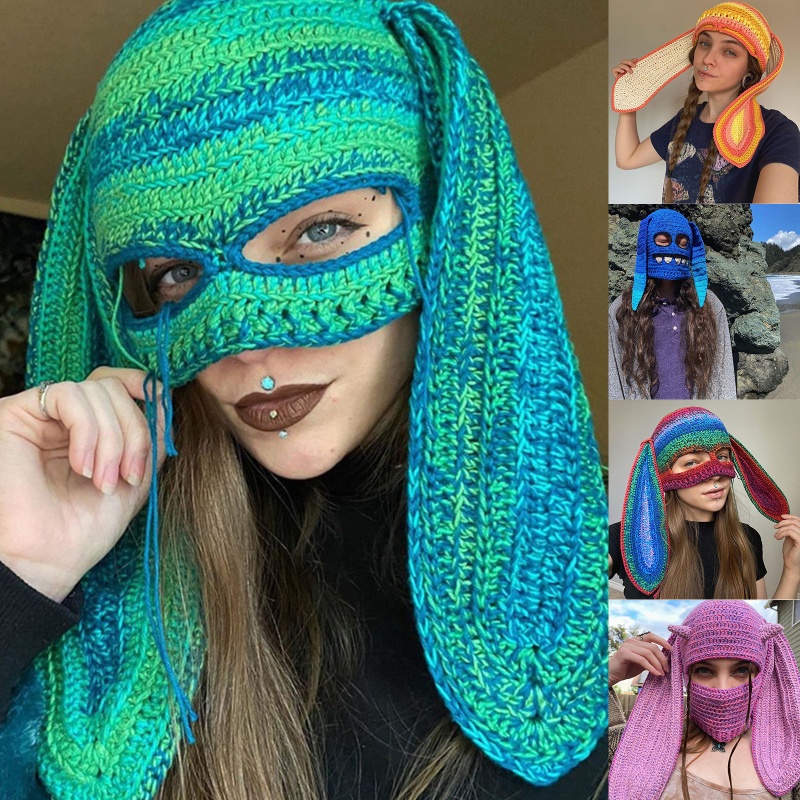 Nón Len Che Nửa Mặt Tạo Hình Tai Thỏ Phong Cách Halloween