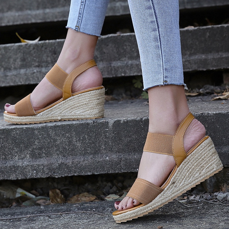 Giày Sandal Đế Xuồng Đan Cói 2023 Thời Trang Mùa Hè Mới Cho Nữ