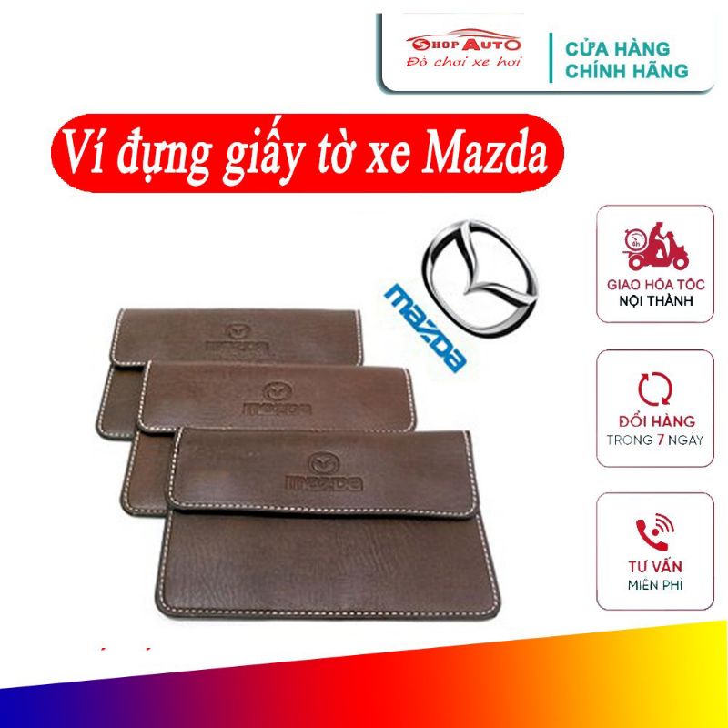 Ví da đựng Đăng kiểm, giấy tờ xe ô tô Cao cấp in dập nổi logo hãng xe Mazda kích thước 19x12cm