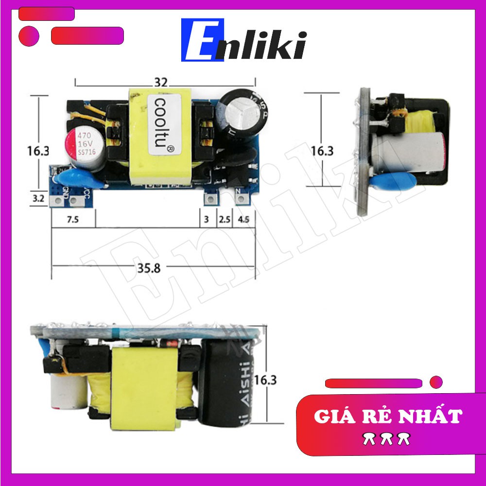 AC-DC Mạch Nguồn Mini 220V-12V 1A