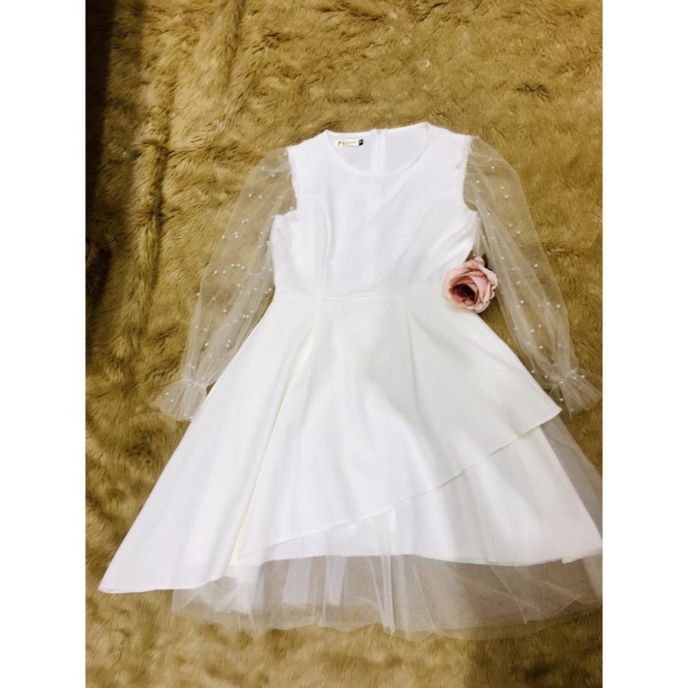 Váy trắng thiết kế Dinial Dress dáng xoè đi tiệc đám cưới kỷ yếu - Ảnh thật 100% - Thời Trang Váy