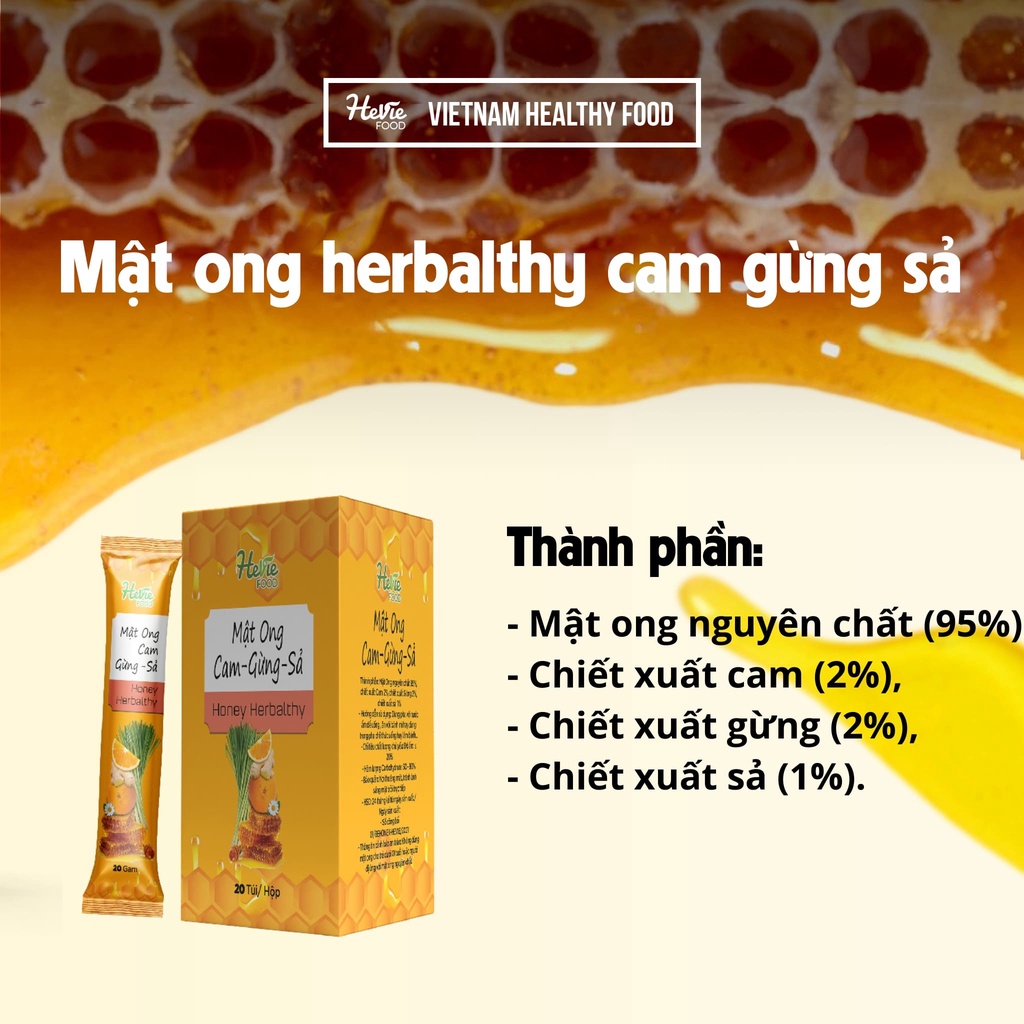 Mật ong nguyên chất Heviefood Cam gừng sả Hộp 20 gói/ Hũ 500g  - NATURALMART