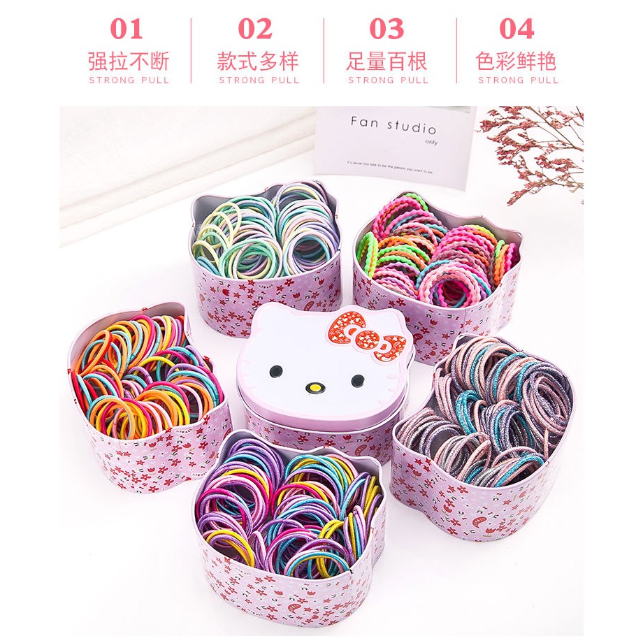 Hộp 100 dây buộc tóc Hello Kitty tiện lợi cho bé yêu