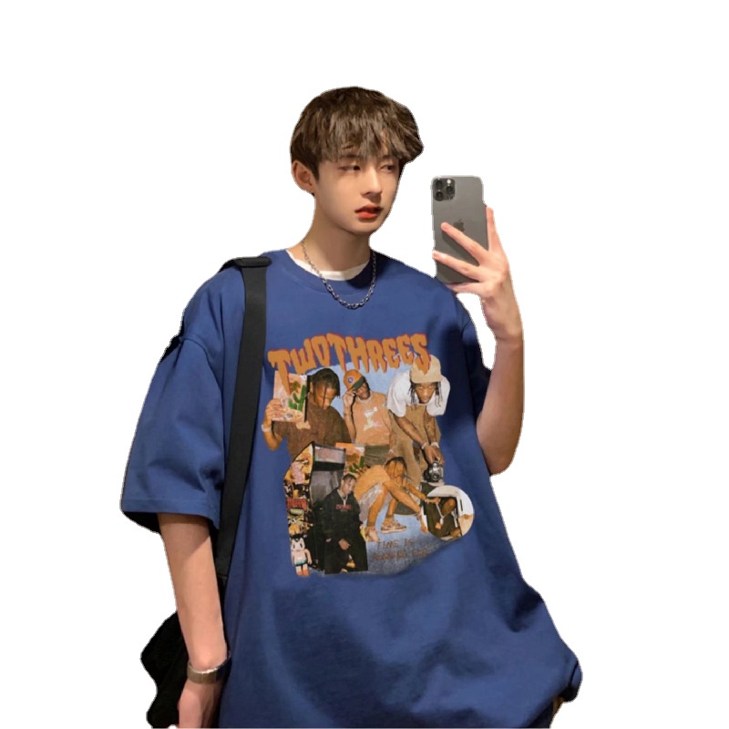 Áo Thun Mùa Hè Dáng Rộng In Chữ Phong Cách Hip Hop Hàn Quốc Cho Nam Giới Có size M-5XL