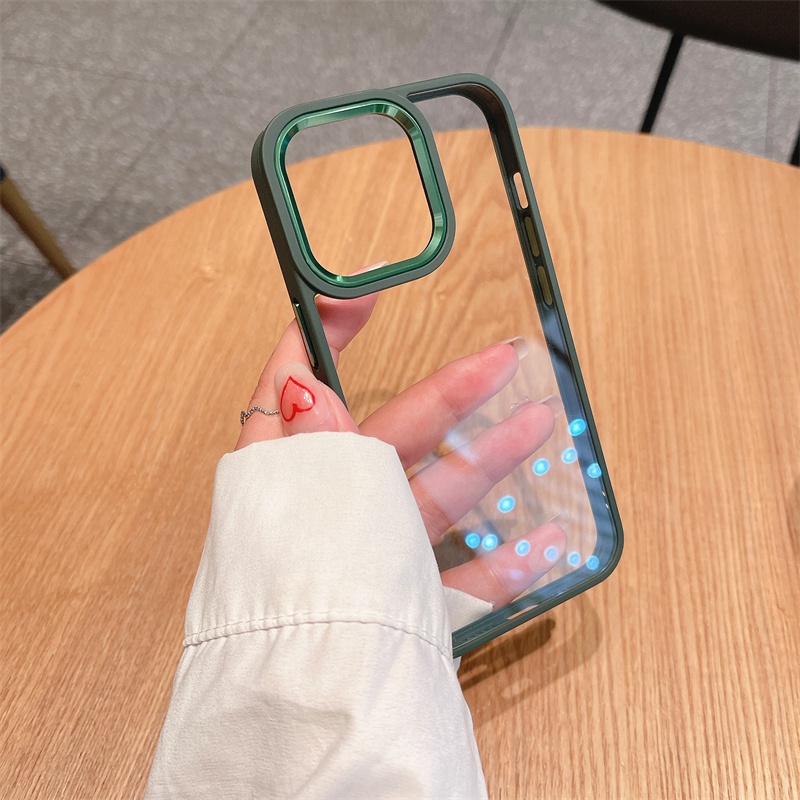 Ốp Điện Thoại Cứng Trong Suốt Viền Kim Loại Chống Sốc Cho iPhone 14 13 12 11 Pro Max