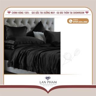 Bộ vỏ chăn ga gối phi lụa 5 món cao cấp mát lạnh lan bedding màu đen