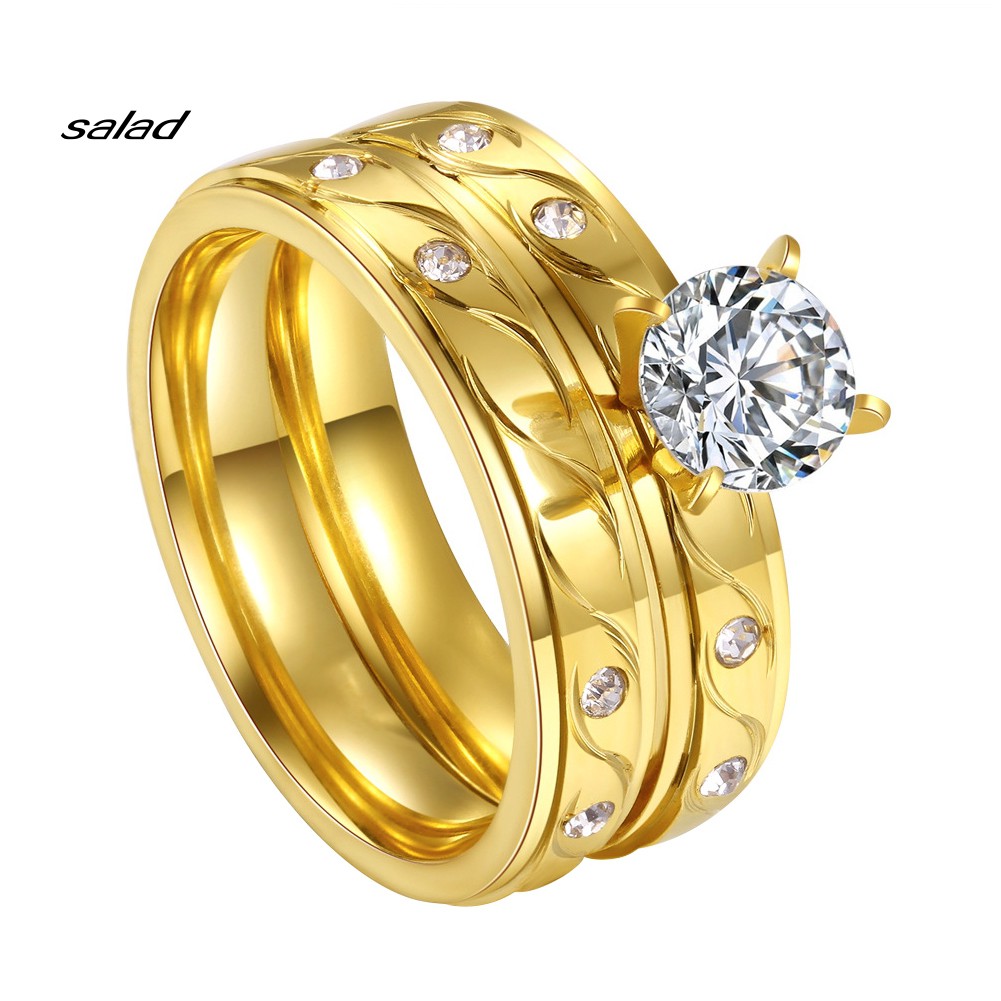 Set 2 nhẫn cưới đính đá zircon sang trọng