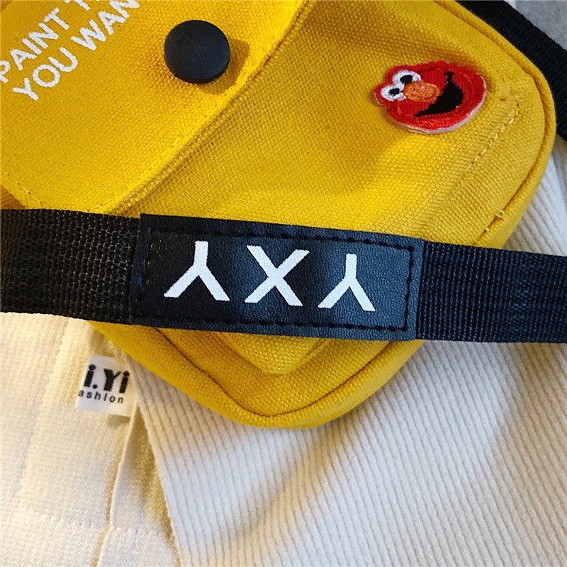 Túi đeo chéo vải canvas dáng vuông nhỏ in họa tiết Sesame Street thời trang Hàn Quốc 2021 cho nữ