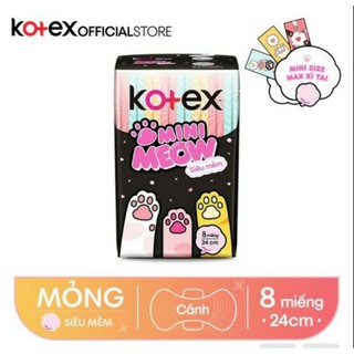 Gói 8 miếng Băng vệ sinh Kotex Siêu Mềm Siêu Mỏng Cánh Mini Meow 24cm