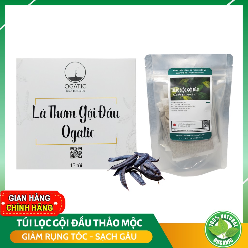 Thảo dược Gội đầu túi lọc Bồ kết, chanh rừng, sả, cỏ mần trầu Nguyên chất - OGATIC