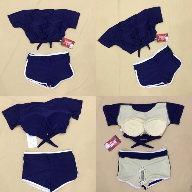 CÓ SẴN bikini đồ bơi nữ croptop thể thao xanh đen