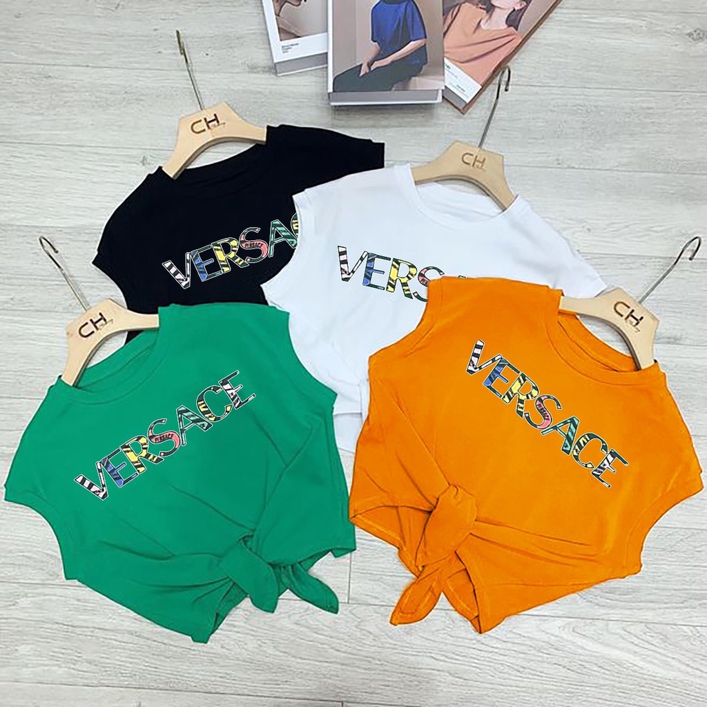 Áo Crop-top buộc vạt in chữ "V3SAC3"