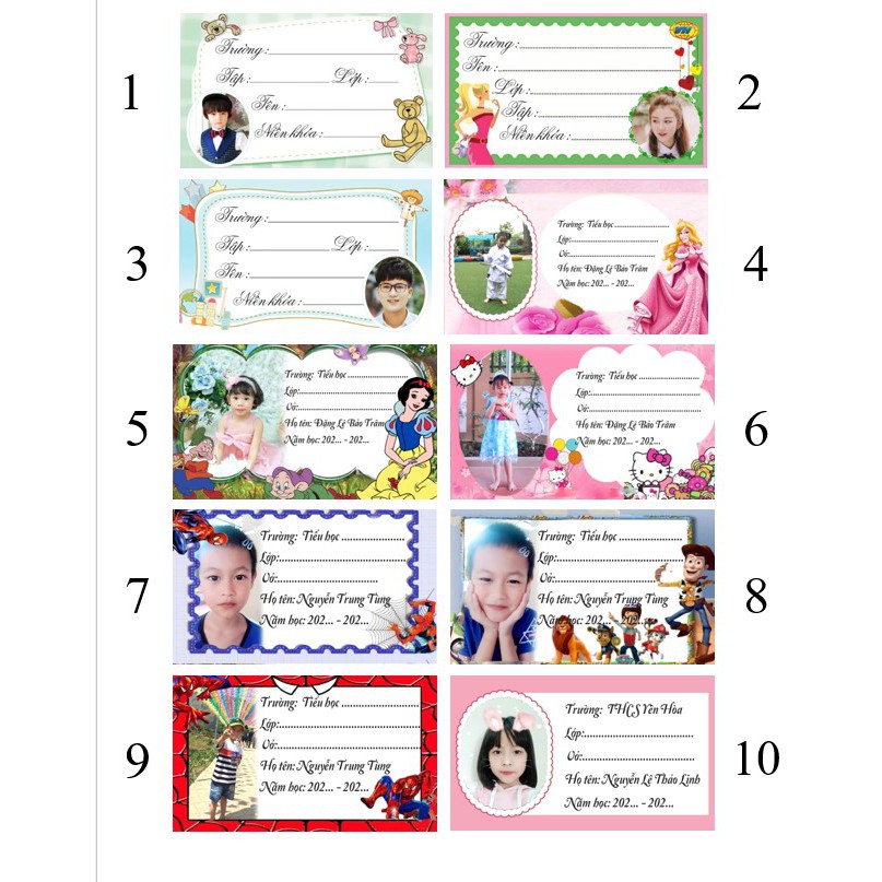 Nhãn Vở In Hình Theo Yêu Cầu Giá 1k/ 1 nhãn vở [IN 5 NHÃN VỞ TẶNG 1 NHÃN VỞ]
