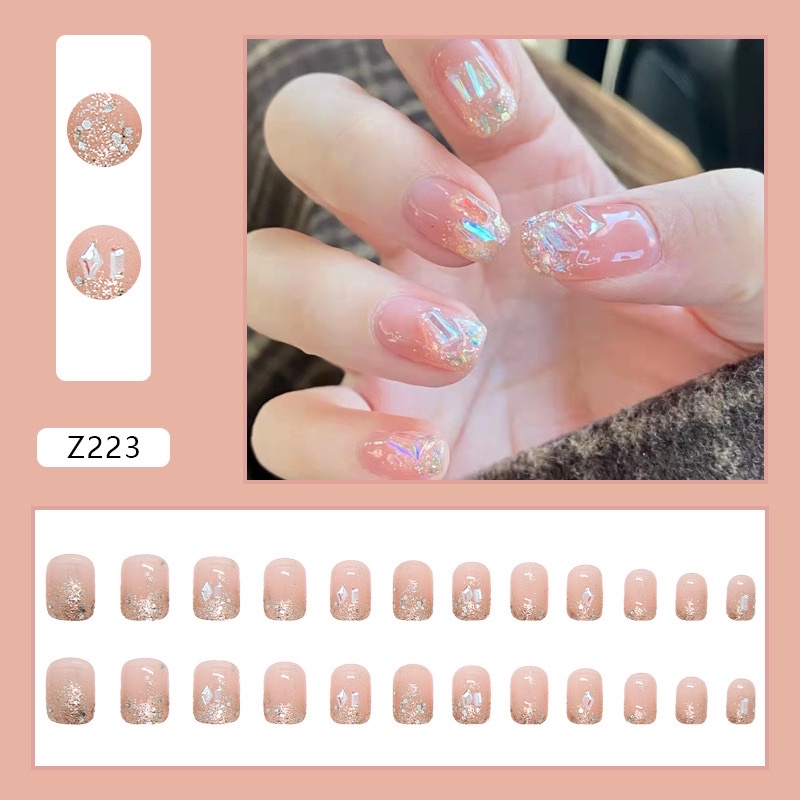 Set 24 móng giả N363 đính đá cao cấp ( Tặng kèm keo và dũa )
