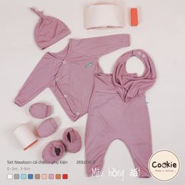 [Rẻ Vô Địch] Set cài chéo dài tay kèm phụ kiện trẻ sơ sinh Cookie