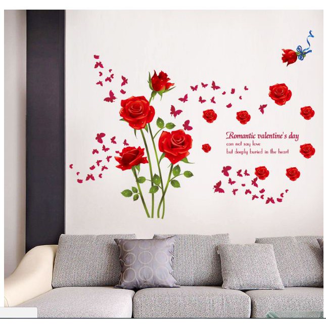 Decal Trang trí phòng đường  Hoa hồng Romantic ( 1,8m2)