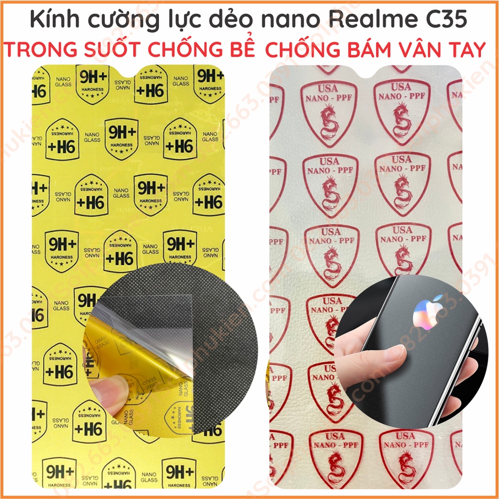 Dán cường lực Realme C35 / Narzo 50A Prime dẻo nano chống bể, loại trong suốt , loại nhám chống vân tay, loại bảo vệ mắt