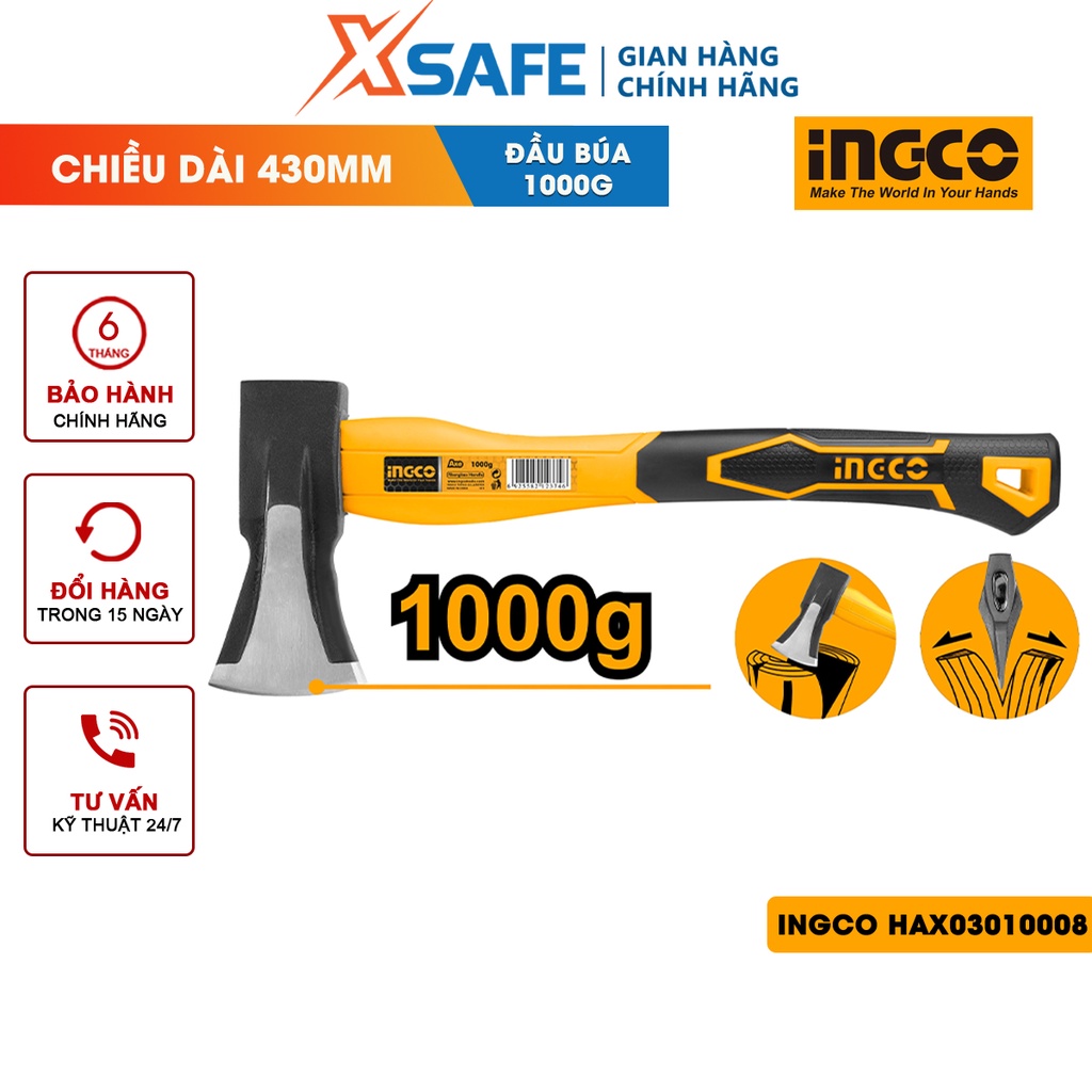 Búa rìu cầm tay INGCO HAX03010008 Búa rìu cứu hộ chuyên dùng cho lính cứu hỏa, nhân viên cứu hộ phá khóa