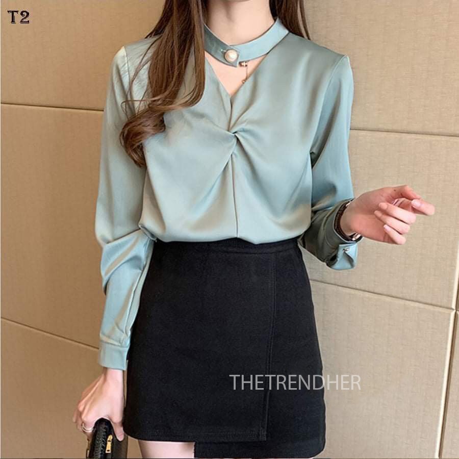 Áo sơ mi lụa mềm mát, lên form chuẩn hàn, công sở thanh lịch có size to bigsize