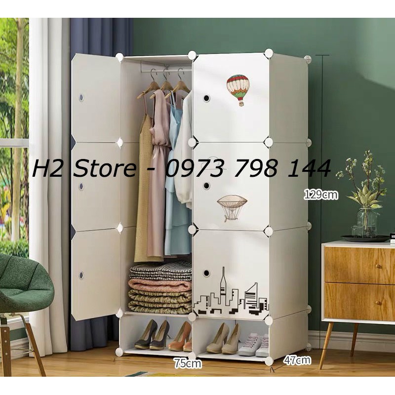 TỦ NHỰA LẮP GHÉP 6 Ô + 2 GIÀY CỬA KHÍ CẦU DỄ THƯƠNG ĐỂ QUẦN ÁO ĐA NĂNG THÔNG MINH sâu 47cm