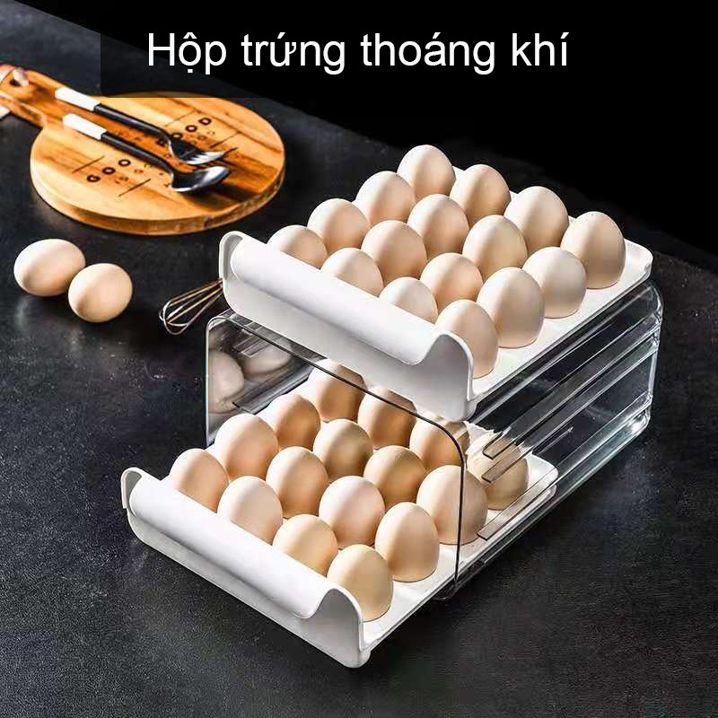 Khay Đựng Trứng Tủ Lạnh 2 Tầng Nhựa PP Cao Cấp Bền Đẹp - Hộp Đựng Trứng 32 Ô Tiện Lợi