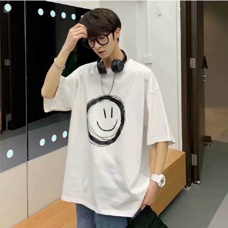 Áo Thun Tay Ngắn Cổ Tròn Dáng Rộng In Họa Tiết Biểu Cảm Gương Mặt Dễ Thương Thời Trang Phong Cách Hàn Quốc Cho Nam Và Nữ