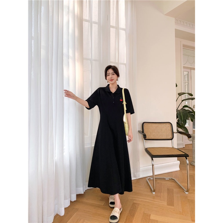 Đầm Thun Dáng Dài Qua Gối Cổ polo Plus Size Thời Trang Mùa Hè Cho Nữ