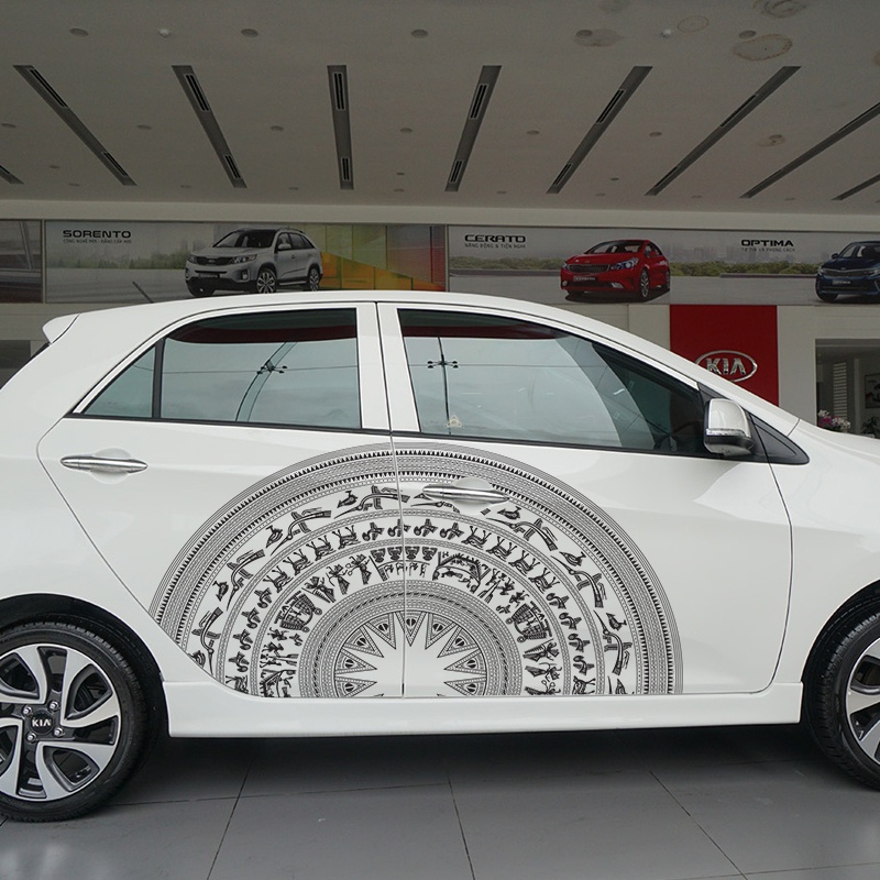 Tem xe hình trống đồng, Decal miếng dán xe oto sử dụng cho tất cả các dòng xe oto Hyundai, Kia, Toyota, Mercedes, Ford..