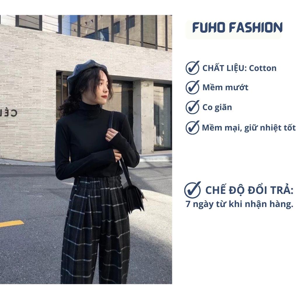 Áo giữ nhiệt nữ cổ cao lót nỉ phong cách hàn quốc FUHO Fashion 018