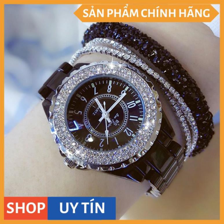 [SIÊU LUNG LINH] Đồng hồ nữ Bee Sister 0280 Full Viền Đá Xoay - dây sứ độc lạ - size 30mm