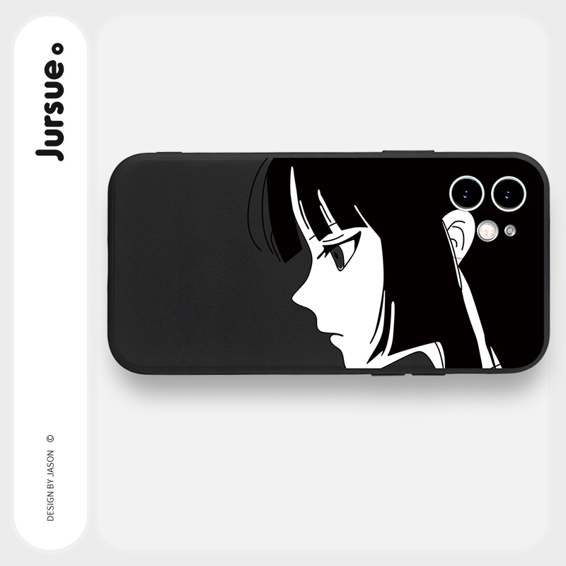 Ốp lưng JURSUE mềm hoạt hình cặp đôi dễ thương đẹp đen cho iPhone 13 12 11 Pro Max SE 2020 X XR XS ip 8 7 6 6S Plus Y21