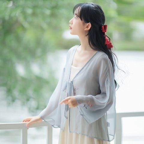 Áo khoác voan thêu họa tiết cổ trang thanh lịch cho nữ 7719
