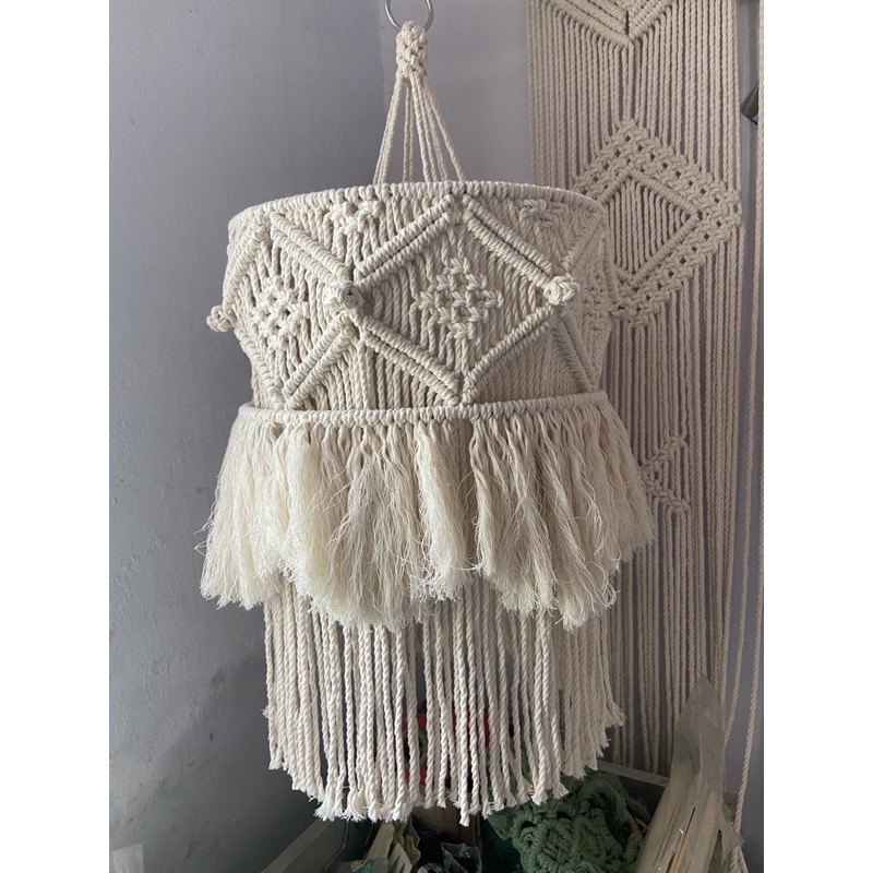 Đèn treo trần Vintage macrame đường kính 30cm x cao 50cm không kèm bóng E27