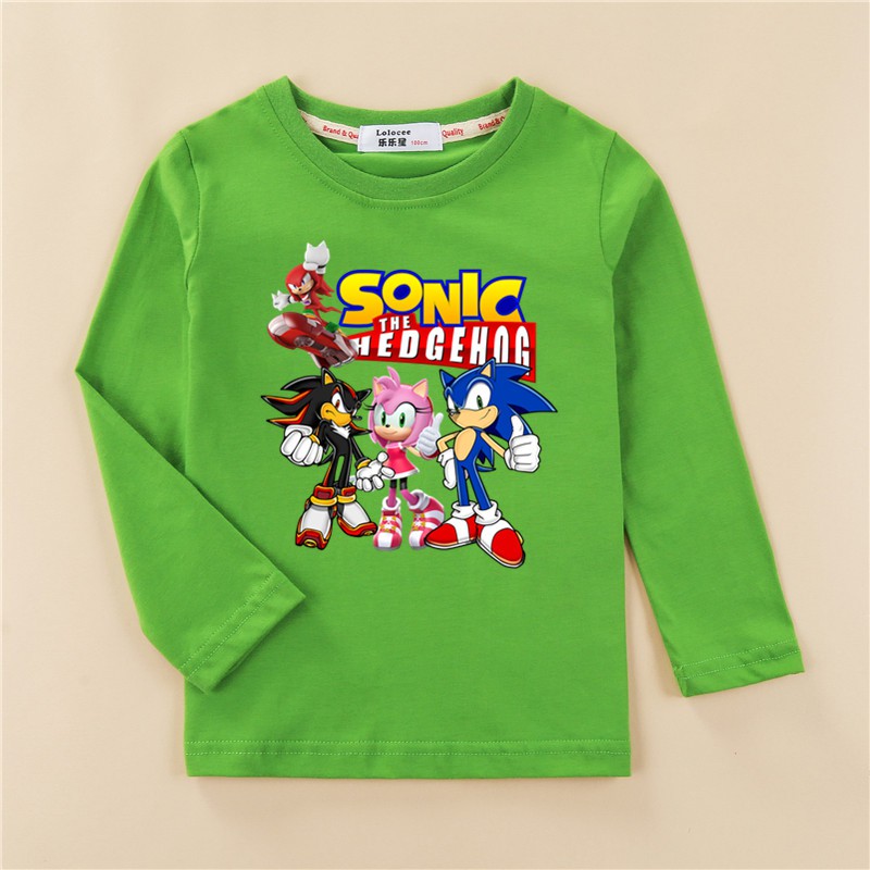 Áo thun tay dài in hình nhím Sonic phong cách thời trang cho bé trai