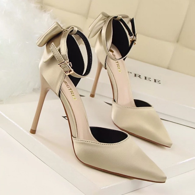 (HÀNG CÓ SẴN)5196-1 Giày cao gót mũi nhọn nơ sau bigsize 34-43