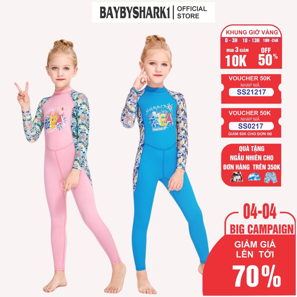 Đồ Bơi dài tay bé gái ,bộ bơi 10 tuổi - 12 tuổi - D20_BƠI DÀI TAY LIỀN THÂN SUMMER SEA Dollar kids