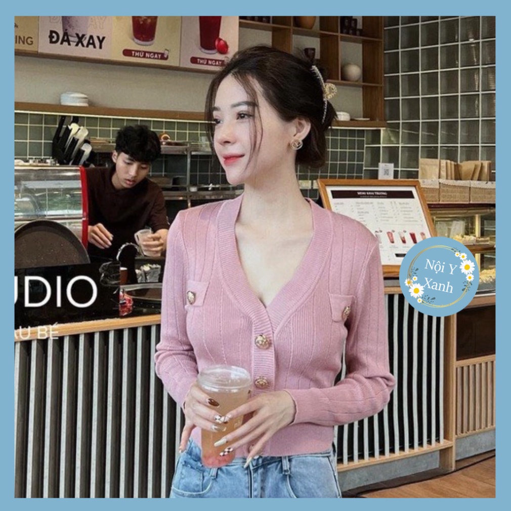 áo len tăm mongtoghi cổ V phối cúc đồng hàng QCCC chất đẹp A313 noiyxanh hot trend, phom đẹp, chất đẹp