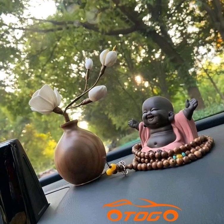 Set Tượng Phật Gốm Và Mộc Liên Hoa , Trang Trí Taplo Ô Tô Cao Cấp , Tượng Phật Thích Ca và Hoa Sen Để Ô Tô