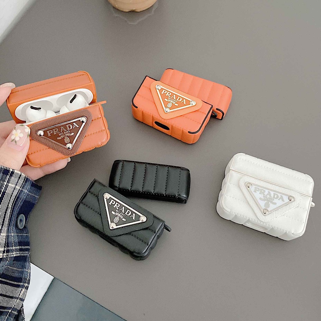 Vỏ Bảo Vệ Hộp Sạc Tai Nghe Airpods 1 / 2 / 3 / pro Bằng Da Màu Trắng Đen Sang Trọng Thời Trang