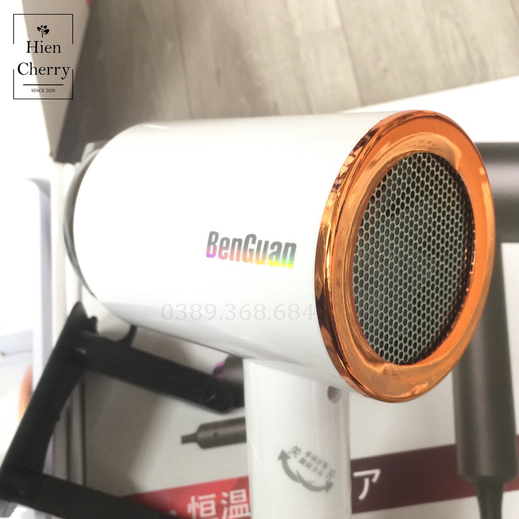 Máy sấy tóc công suất lớn 1600W, 2 chiều nóng lạnh, ánh sáng xanh, máy sấy tóc gấp gọn tặng kèm giá treo gắn tường