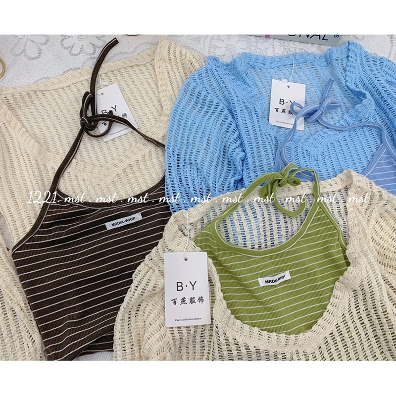 Set Áo Len Lưới Dệt Kim Dài Tay Kèm Áo Trong M1221-Teen 888