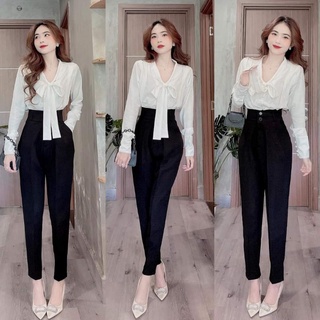 Quần baggy công sở đen cạp cao 2 cúc
