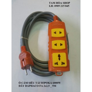 Ổ cắm 3 cửa siêu tải có dây dài 5m sopoka - dây daphaco fa 2x2,5